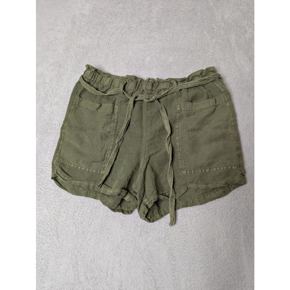 Lucky Brand Pants - Lucky Brand Shorts Womens M Green Linen Blend High Waist Paperbag Waist Belt